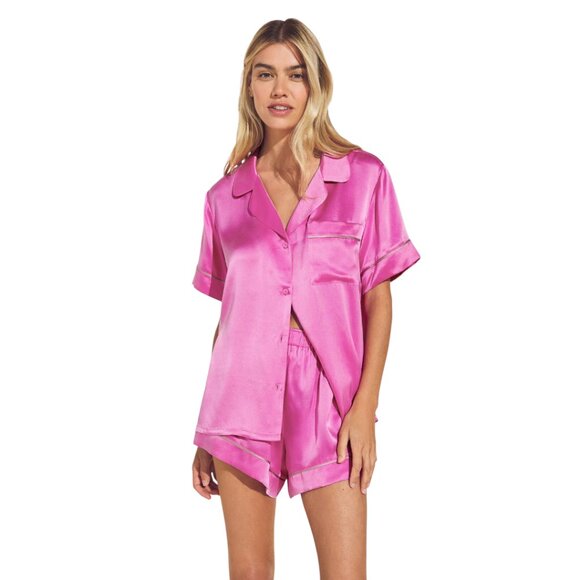 Eberjey Inez Washable 100% Silk Pink Short Pajama Set in Italian Rose Size L - Picture 1 of 10